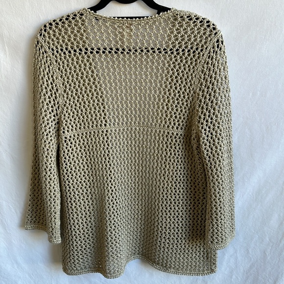 Chico’s tan open front sweater with interwoven gold metallic thread, size 2/M - Picture 5 of 9
